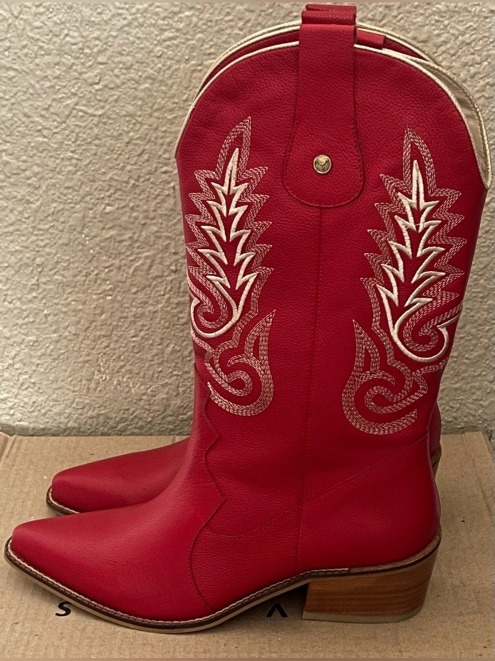 Stivali New York Western Style Leather Boots Red Color Women’s -Size 6